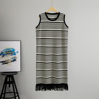2025 été haut de gamme mode tricoté gilet robe pour les femmes décontracté ample Silhouette mi-longueur rayures à la mode Style transfrontalier