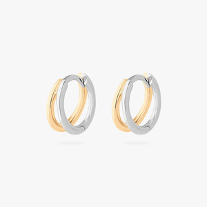 Ensemble de boucles d'oreilles Huggie Hoop en argent sterling 925 plaqué or 14 carats bicolore à couches minimes bicolores - Product Image 5