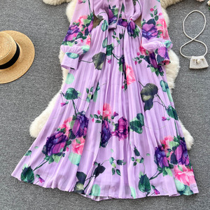 Abito Lungo Floreale da Donna Stile Retrò con Colletto, Ideale per Feste Autunnali e Vacanze - Product Image 4
