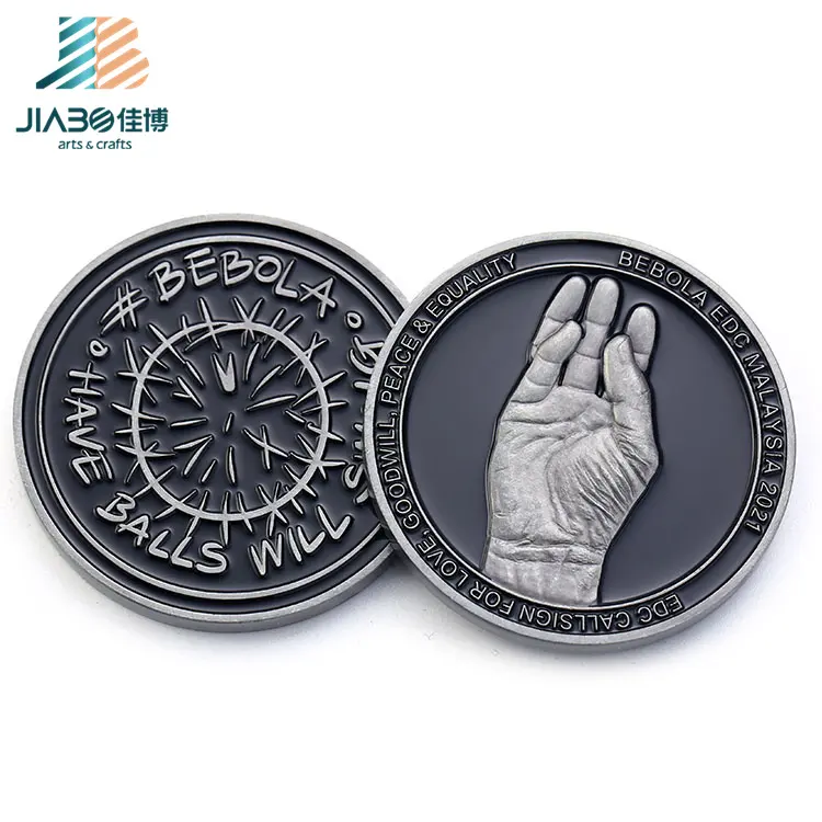 Jiabo metal crafts custom own design antique love malaysia 3d engraved silver challenge coin