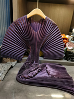 Robe mi-longue à col en V plissée à la taille, faite à la main, vintage, nouvelle, haut de gamme, élégante, au tempérament décontracté, simple, à manches mi-longues