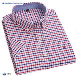 Frühling Sommer Herren 100% Baumwolle Oxford Hemd Slim Fit Langarm Kariert Casual Business Knitterfrei Garngefärbt Stehkragen - Product Image 1