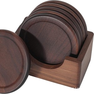 Solid Wood Round Coaster Set Walnut Color Heat Insulating Placemat For <b>Teacup</b> Holder Promotional Use - Product Image 1
