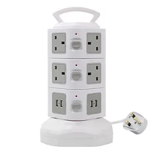 Surge Protector - 10 AC Outlets & 4 USB Ports Multi Plug Socket Power Strip with Heavy-Duty Extension Cable 2m for Home, Office