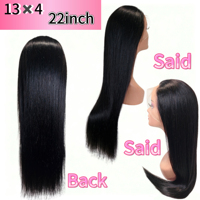 Pelucas de Cabello Humano Virgen Liso Sedoso 13X4 1B HD Negro 150% 180% de Densidad, Pelucas Frontales de Encaje Sin Pegamento para Mujer, Cabello Peruano