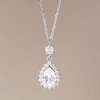 Pendentif en pierre de zircone cubique en forme de goutte d'eau Colliers en argent sterling 925 Bijoux de mode pour femmes