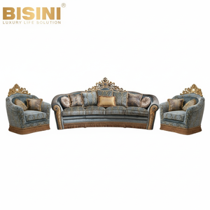 Ensemble de canapé 4 places de luxe opulent de style baroque italien, rembourré, avec détails de couronne sculptés à la main, table ronde assortie avec incrustations de coquillages - Product Image 1