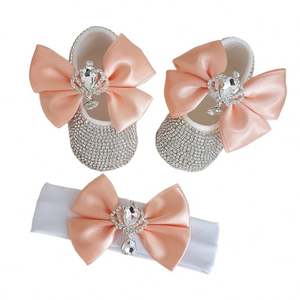 <b>Newborn</b> Spring <b>Photography</b> <b>Props</b> Breathable Comfortable Wool/Nylon Rhinestone Bow Crown Baby Shoes and Headbands - Product Image 4