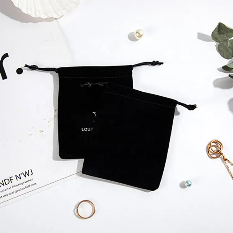 Bolso de terciopelo pequeño con cordón para embalaje de joyería, bolsas de terciopelo con logotipo personalizado