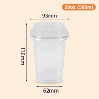 Gobelet en plastique PET Interpac de forme carrée, 12 oz, 16 oz, 20 oz, 22 oz, anti-fuite, transparent, avec couvercle, pour latte glacé, cold brew à emporter