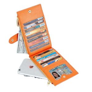 Porte-cartes de visite long de luxe personnalisé avec protection RFID, portefeuille en cuir végétalien sur mesure pour femme avec doublure en polyester - Product Image 1