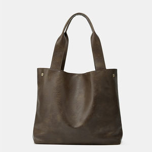 Minimalist PU Tote Bag Women Soft Shoulder Strap Casual Daily Use Open <b>Top</b> Black Handbag Ladies <b>Top</b> Handle Handbag - Product Image 3