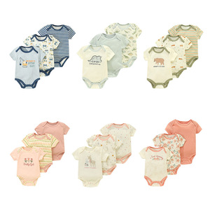 Combinaison bébé en coton neuve, trois pièces, sac, short à manches courtes, style été Europe Amérique, fermeture à enfiler, printemps - Product Image 1