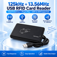 Lecteur de cartes RFID USB compact double fréquence 125KHz 13.56MHz, système de lecture IC Plug & Play, matériau ABS