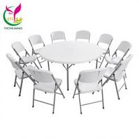 Tables pliantes rondes en plastique portables à pieds métalliques, 5 pieds, 12 personnes, pour événements, fêtes, banquets, pas cher