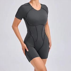 Combinaison de sport personnalisée pour femme grande taille, sexy, pour gym et yoga, avec manches courtes, pantalon taille haute, tenue une pièce - Product Image 2