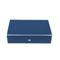 Boîte à bijoux en bois bleu marine brillant avec doublure en velours, fermeture à pression, logo personnalisé, boîte multi-compartiments pour collection de montres, bagues et bracelets