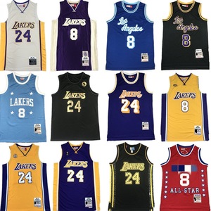 Vente en gros personnalisée LA <span class=keywords><strong>Lakers</strong></span> # 24 # Maillot de basket-ball 8 All-Star Retro Finals jaune noir en maille poly unisexe adulte à manches courtes - Product Image 1