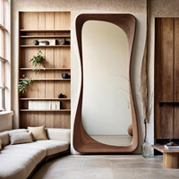 Miroir mural de forme spéciale en noyer foncé, miroir de toilette de haut niveau, miroir de sol irrégulier pour la chambre à coucher, la maison