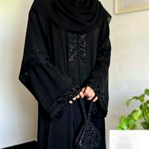Solid Black Long Hijab Rhinestone Sparkle Modest Headscarf Breathable Lightweight Islamic Scarf for Daily Wear - Product Image 4
