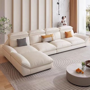 Sofá de Cuero Moderno Nórdico para Sala de Estar, Sofá de Tela para Apartamento, Sofá Empress <span class=keywords><strong>L</strong></span> Combinado con Tecnología de Tela, Sofá Recto - Product Image 1