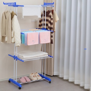 Séchoir à linge pliable à roulettes 3 niveaux, séchoir à linge à ailes battantes, utilisation intérieure et extérieure pour appartement - Product Image 5