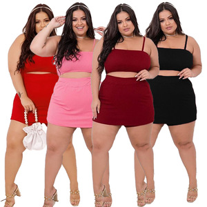 Conjunto de Dos Piezas Sexy de Verano para Mujer Talla Grande, con Falda y Pantalones de Color Sólido, <span class=keywords><strong>Elegante</strong></span> y con Estilo - Product Image 1