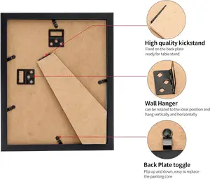 Winfier fábrica 8.5x11 photo frame conjunto moldura quadrada com moldura preta mat