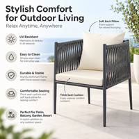 Fauteuil d'extérieur en corde tressée à la main avec coussin imperméable et structure en aluminium thermolaqué