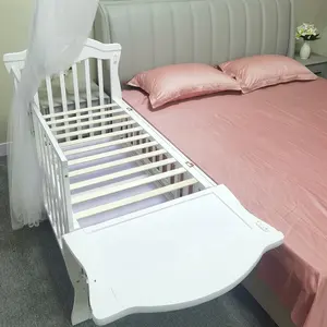 New Modern Style White Multifunctional Extendable New Born Baby Bed With Storage Layer Wooden Crib