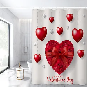 Wholesale customized design Valentine's Day printing Waterproof Shower Curtain Bathroom 4pcs Set