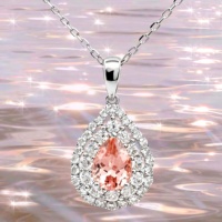 Joyería UM, Colgante Original de Plata 925 Chapada en Oro de 18K con Gema Padparadscha Cultivada en Laboratorio en Forma de Pera, Certificado NGTC
