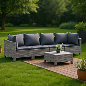 Ensemble de salon de jardin gris 5 places en rotin, mobilier d'extérieur au design contemporain - Product Image 2