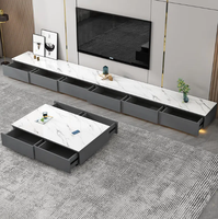 Ensemble Moderne de Meubles de Salon en Bois MDF : Meuble TV Intelligent Effet Marbre et Table Basse avec Tiroir