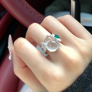Petite bague en jade naturel en forme de fleur de jade, bague en argent pur S925, nouvelle bague chinoise fine avec toutes les bénédictions et la fortune - Product Image 1