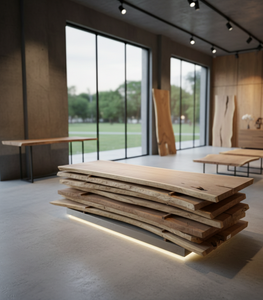 Table de salle à manger en bois de Suar sélectionné à la main, bord naturel, courbes naturelles, texture riche, aspect haut de gamme, style moderne rustique, meubles pour la maison, hôtel - Product Image 5