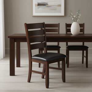 Sedia Laterale Contemporanea in Legno Massello con Finitura Marrone Espresso e Cuscino in Ecopelle per Sala da Pranzo e Cucina - Product Image 2