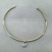 Collier ras-de-cou minimaliste en laiton plaqué or 18 carats LYBURCHI, pendentif rond en zircon cubique, pour femmes