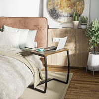 Table d'appoint en noyer vintage moderne en forme de C avec poche de rangement en bois Table de canapé pour salon Utilisation pour le café et l'ordinateur portable