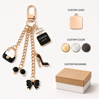 Ensemble de breloques porte-clés en alliage noir : nœud, lunettes de soleil, flacon de parfum, mini sac, pendentif chaussure à talon haut, anneau porte-clés, breloque pour sac à main, cadeau