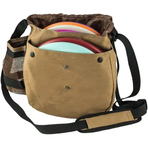 Canvas Disc Golf Bag Fits Up to 10 Discs Adjustable Shoulder Strap Padding With Bottle Holder