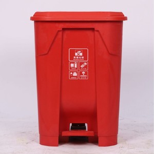 Foot Operated Plastic Trash Can Red Rectangular Pedal Lid Indoor Outdoor Use 2.38kg 4.86kg ZH 021 - Product Image 1