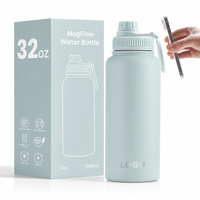 Flasque en acier inoxydable à double paroi de 32oz au design moderne avec paille Bouteille d'eau de sport isolée pour la randonnée à vélo