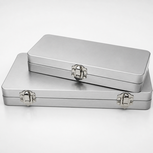 Custom Recyclable Eco-Friendly Long Rectangle Matte Silver <b>Metal</b> Tin <b>Box</b> Hinge Lock Latch Pen Tool Stationery Gift Set Storage - Product Image 6
