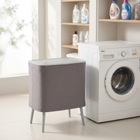 Cesto de Roupa Suja Ecológico de Grande Capacidade com Pernas de Metal, Design Dobrável, Forro Removível e Lavável e Tampa