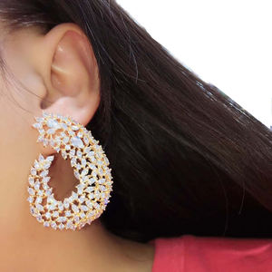 HIBRIDE moda renkli kübik zirkonya kanca çiçekler kadınlar için düğme küpe takı düğün Brincos buklet d' oreille E-868 - Product Image 5