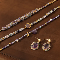 Collier et bracelet tendance en pierres naturelles en forme de cœur pour femme, chaîne tressée bohème réglable, bijoux délicats en perles de cristal de guérison