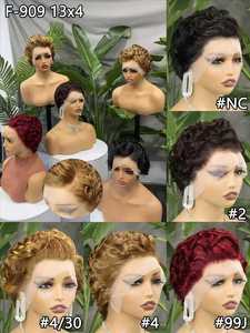 Venta al por mayor de cabello humano Remy virgen brasileño Tiwa Chioma para corte Pixie Curl ondulado 13x4 completo para peluca Frontal de encaje 6 pulgadas - Product Image 3