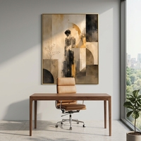 Peinture à l'huile abstraite de luxe sur toile, motif feuille d'or, peinte à la main, géométrique, taille personnalisable, tableau mural pour hôtel et villa