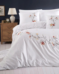 Juegos de Fundas de Edredón Bordadas con Flores Bonitas al por Mayor, Juegos de Ropa de Cama de Algodón Lavables a Máquina para el Hogar, Hotel, Boda - Product Image 4